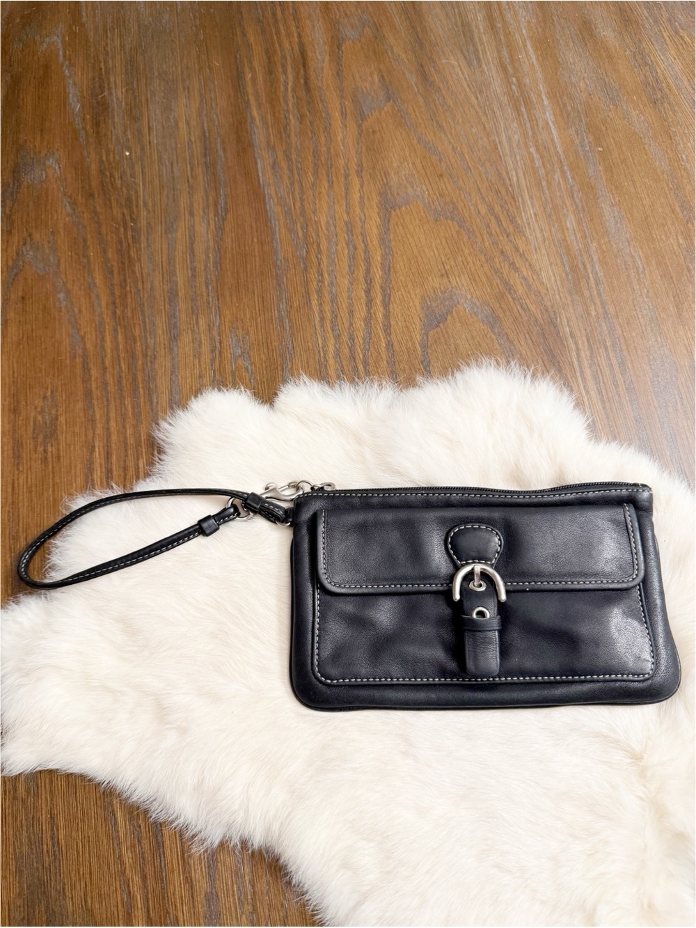 Coach Soho Black Leather Wristlet Clutch Silver Hardware